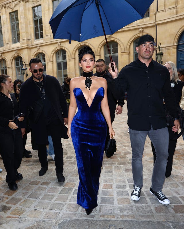 Kylie Jenner Wore a Velvet Plunge Gown for Paris Fashion Week