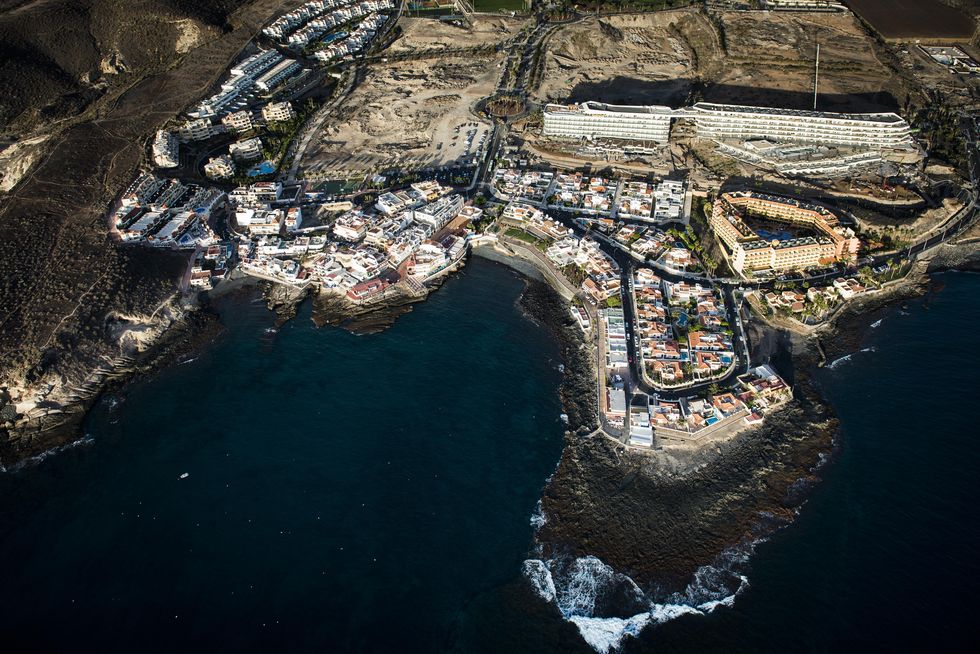 la caleta with bathing bay, aerial view, west coast, tenerife, atlantic ocean, canary islands, spain