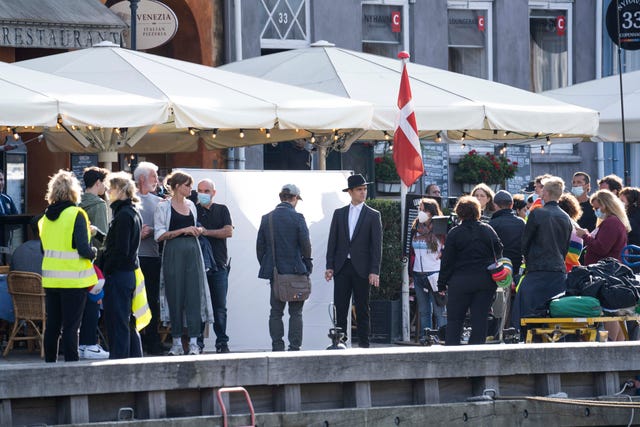 actor pedro alonso during money heist la casa de papel shooting in copenhagen, nyhavn