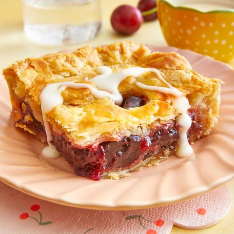 double cherry almond slab pie with glaze