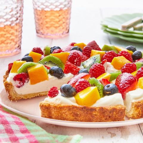 fruit tart with mango kiwi and berries