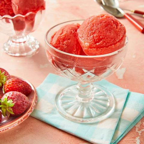 strawberry sorbet in glass bowl