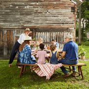 family eating picnic outdoors