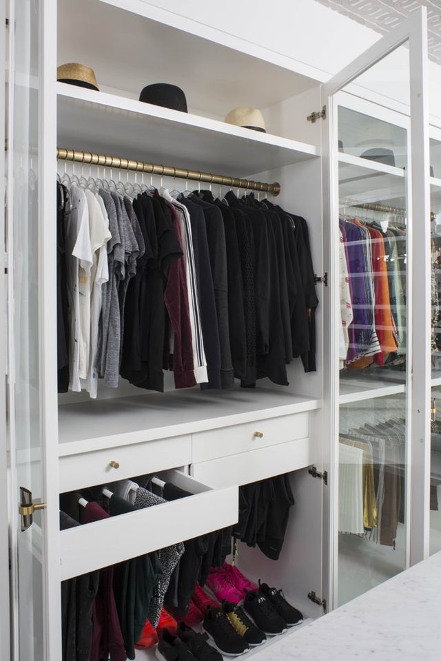 Closet, Room, Clothes hanger, Wardrobe, Furniture, Shelf, Cupboard, Shelving, Boutique, Interior design, 