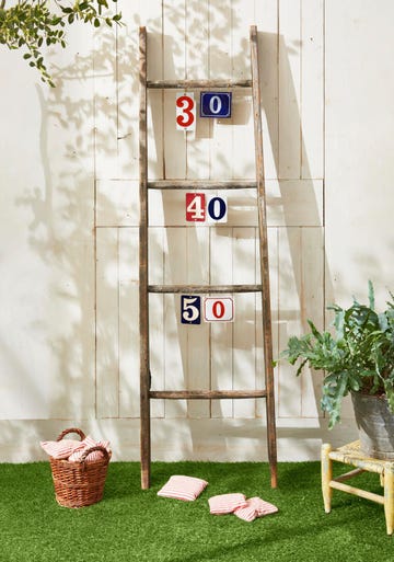 ladder toss game using vintage house numbers to assign point value