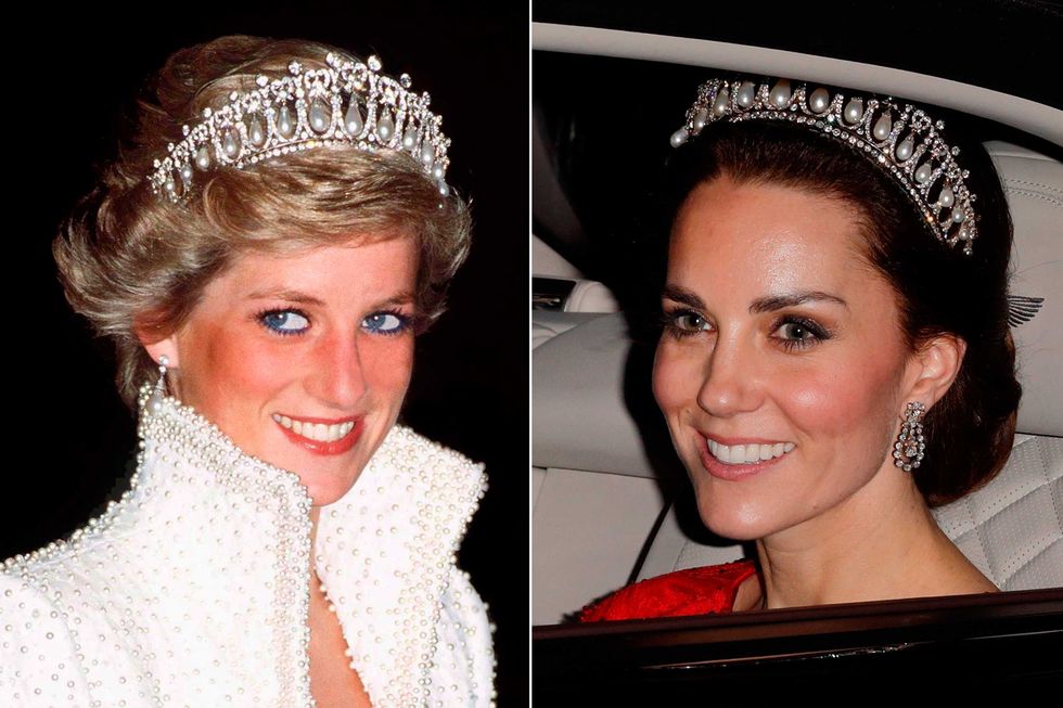 Lady Di y Kate Middleton con The Cambridge Lover's Knot Tiara