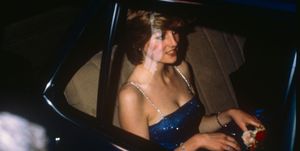 london   july 15 princess diana wears a diamante strap evening dress leaving the royal academy of arts on july 15, 1981 photo by david levensongetty images