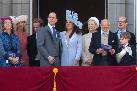 Lady Gabriella Windsor (second from left) stands with her new husband, Thomas Kingston (third from left) at Trooping the Colour.