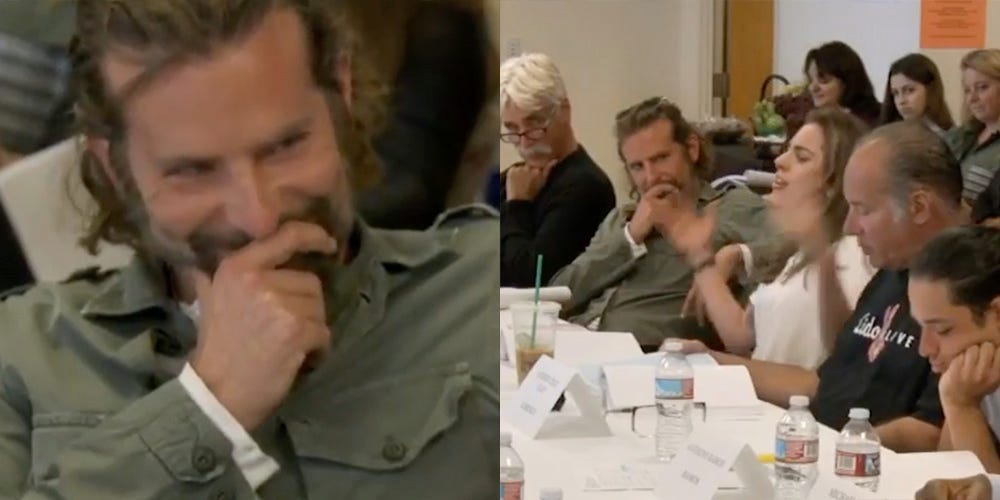 Fans Go Wild After Seeing Bradley Cooper's Reaction to Lady Gaga in Rare 'A Star Is Born' Table Read Clip