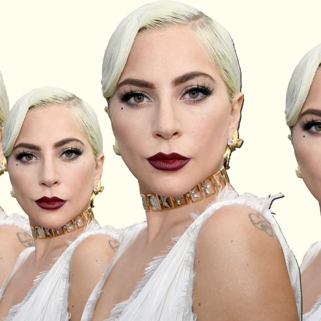 Verschillende portretten van artiest Lady Gaga op een rij.