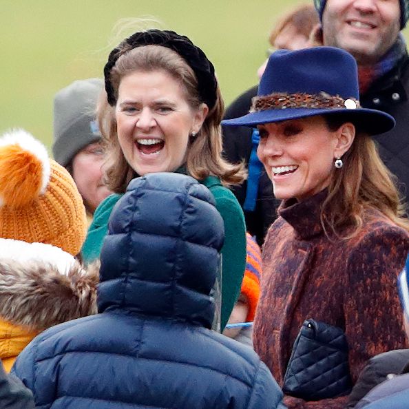 all of the royal family's best and closest friends, pictured here is lady laura meade and kate middleton, attending a church service together in january 2020