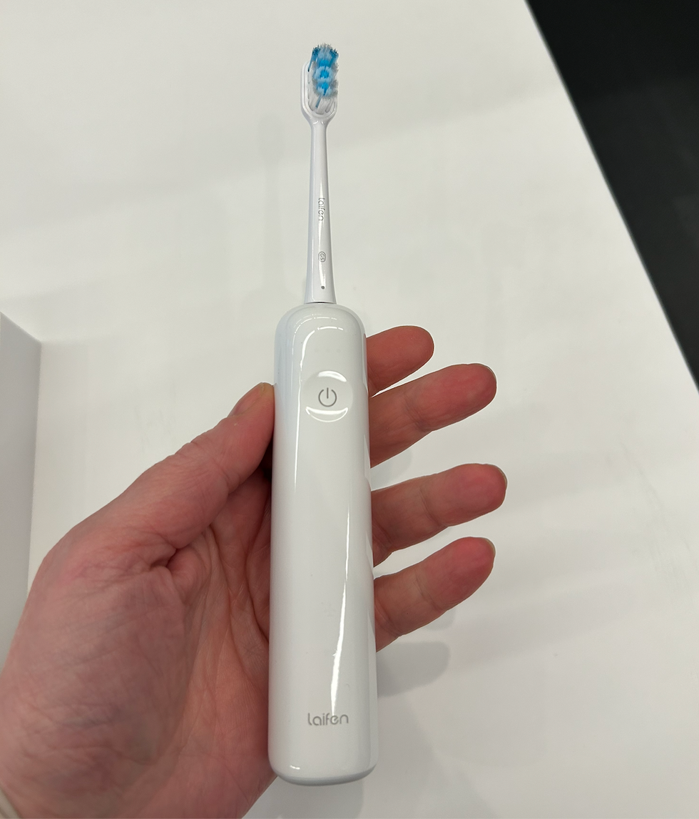 a testing photo of the laifen electric toothbrush in the good housekeeping beauty lab