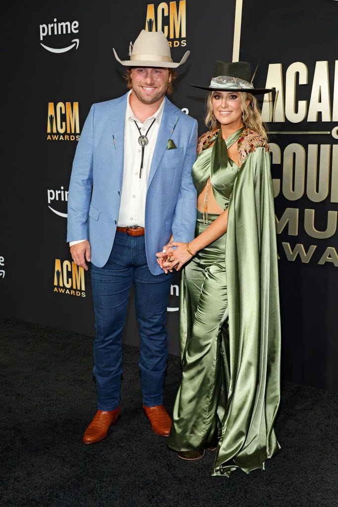 frisco, texas may 11 l r lainey wilson and devlin hodges attend the 58th academy of country music awards at the ford center at the star on may 11, 2023 in frisco, texas photo by jason kempingetty images