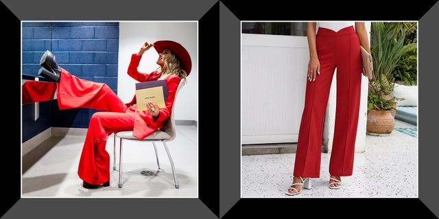 lainey wilson in red bell bottoms at cmas