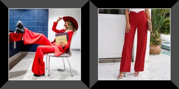 lainey wilson in red bell bottoms at cmas