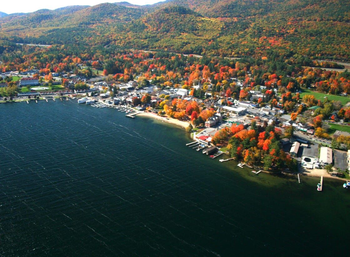 lake george village peak  fall foliage