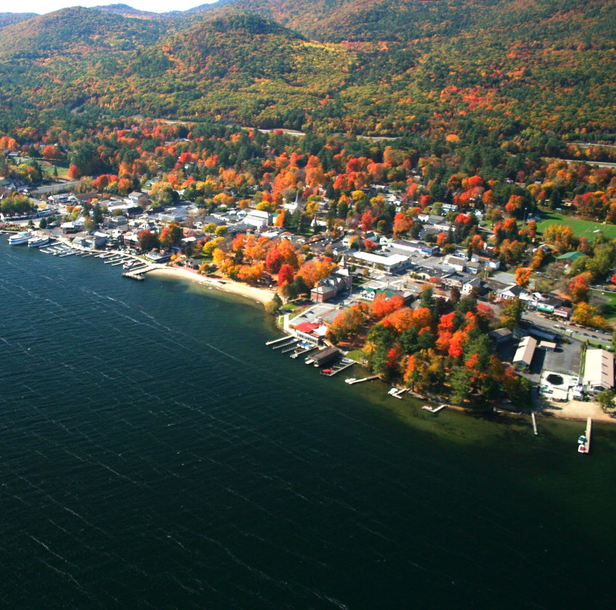 lake george village peak  fall foliage