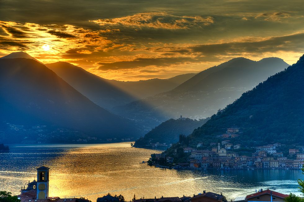 Lake Iseo at sunset, Montisola, Lombardy, italy