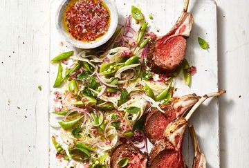 lamb chops and snap pea salad
