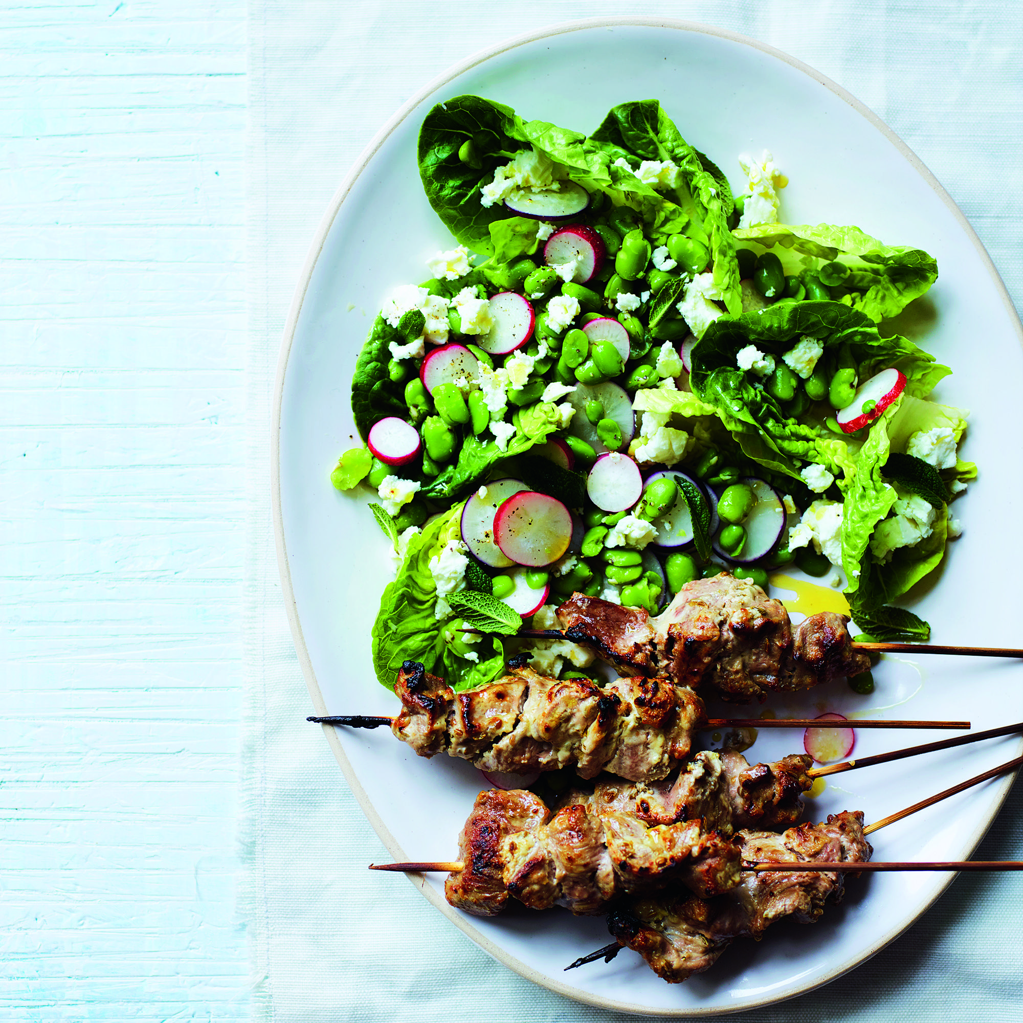 Broad Bean, Mint And Feta Salad With Marinated Lamb Recipe