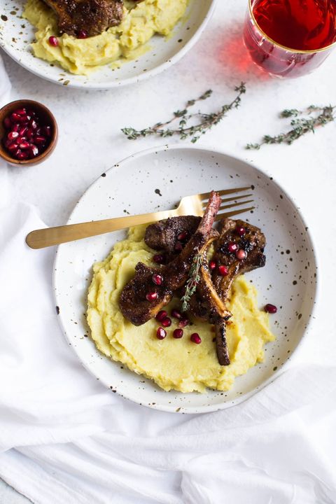 lamb lollipops with agave over mashed potatoes