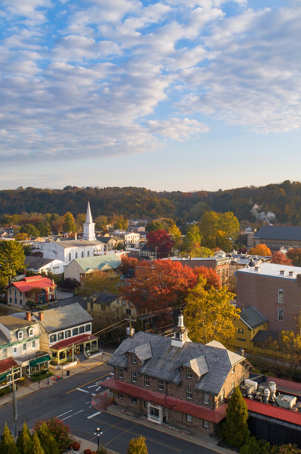 aerial view of lambertville new jersey in fall