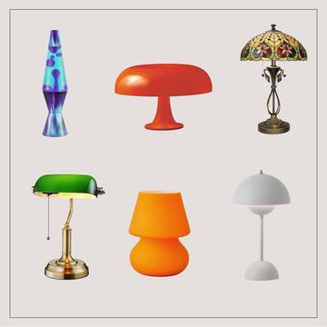 a group of different colored lamps