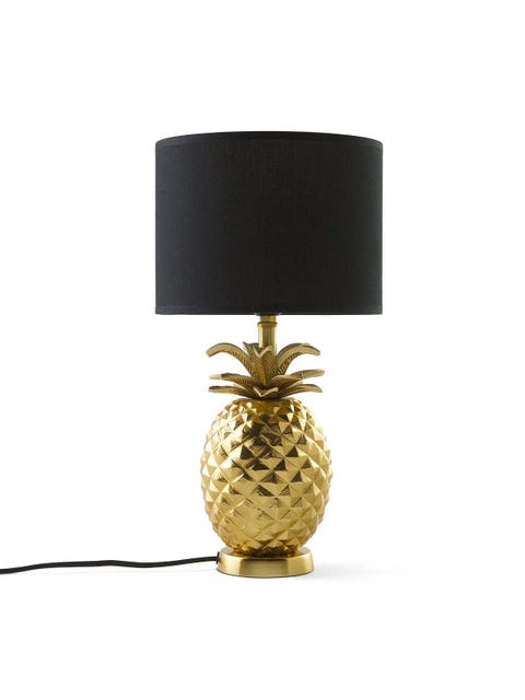 lampara de mesa con base de piña dorada