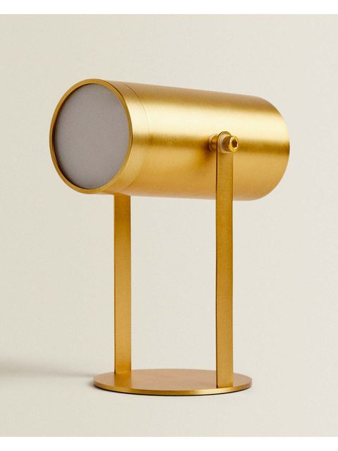 lámpara de mesa tipo foco dorada usb
