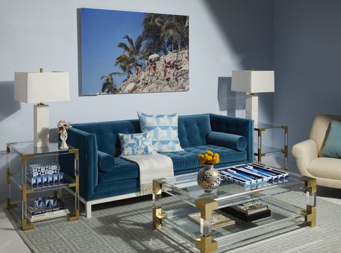 Living room, Furniture, Blue, Room, Couch, Interior design, Property, Table, Coffee table, Turquoise, 