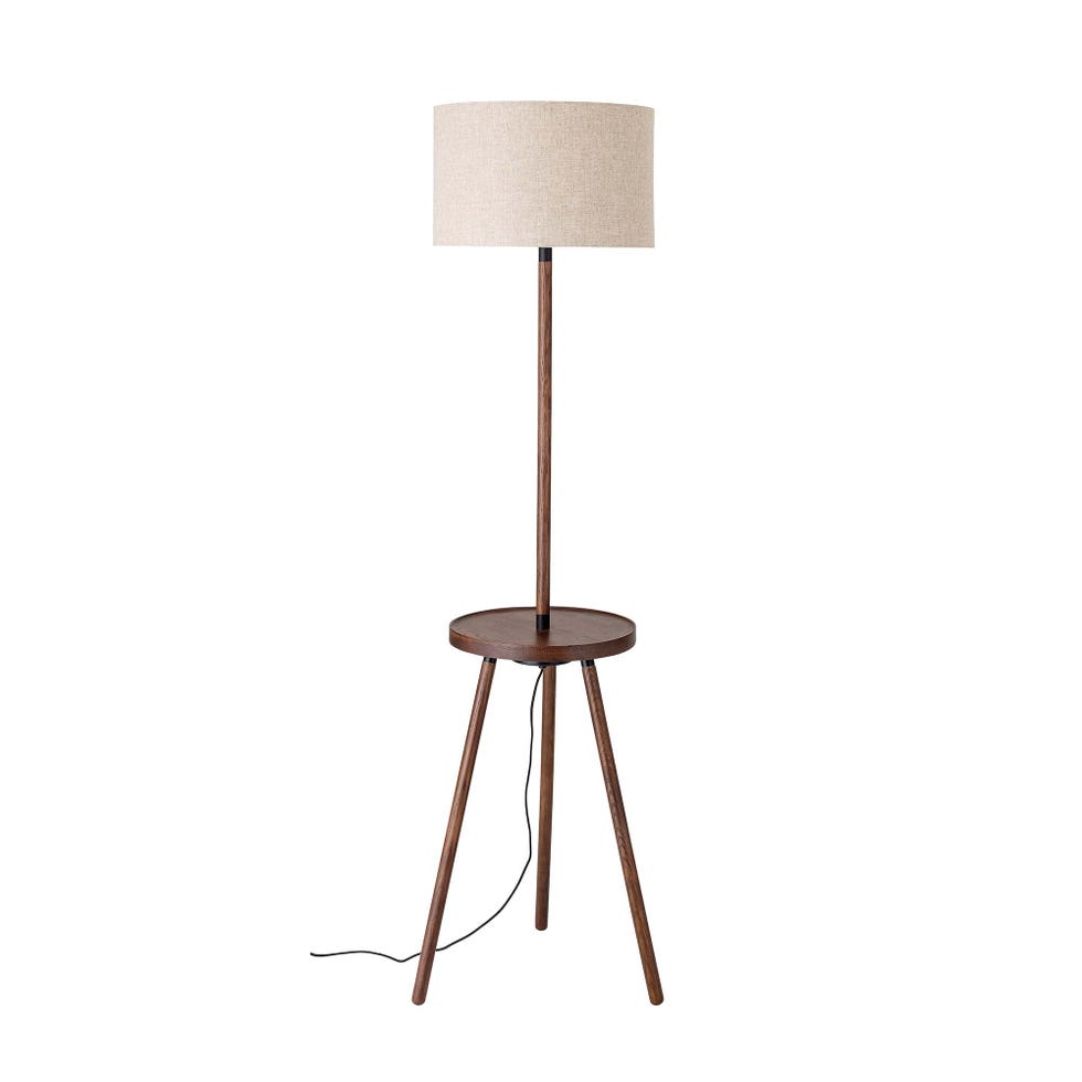 lámpara de pie con mesita en madera
