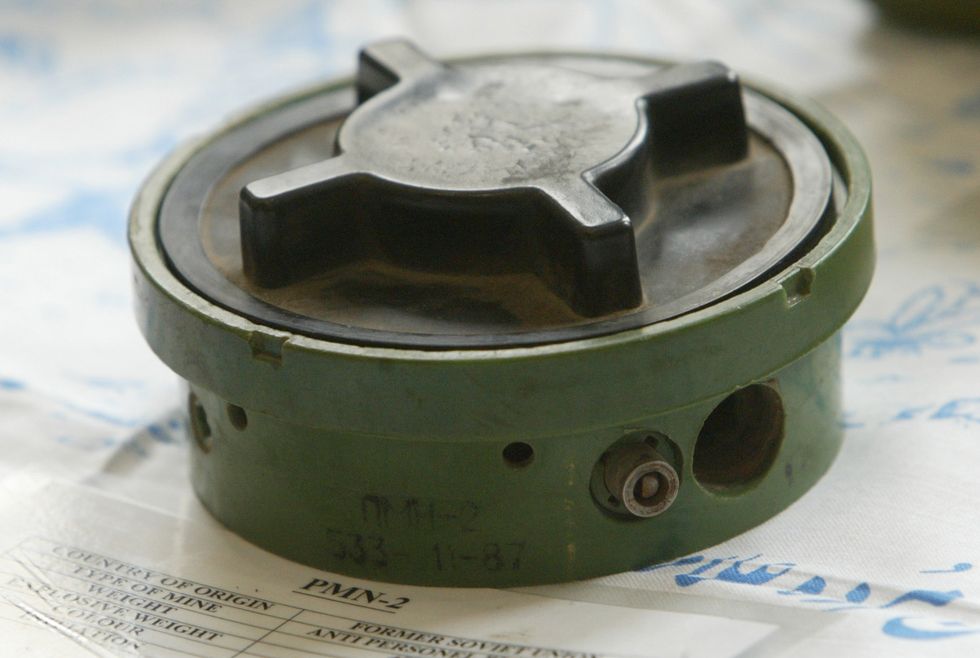 a landmine called pmn 2 on display at the launch of landine action week at the d