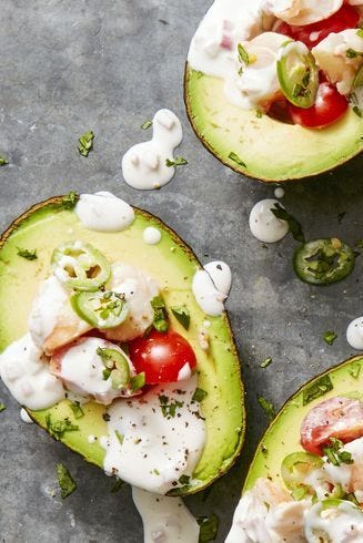 healthy appetizers and snacks   avocado shrimp stuffed