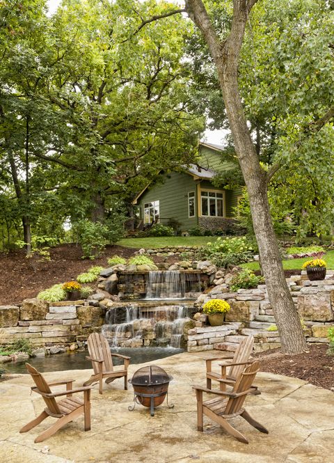 landscaping ideas  seating area waterfall
