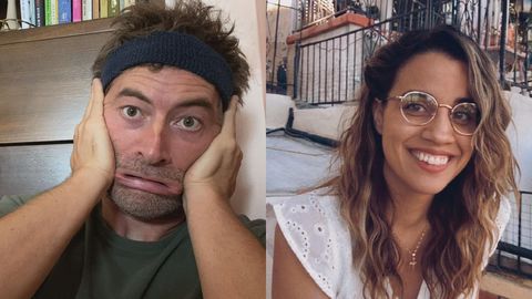 mark duplass left and natalie morales right in ﻿language lessons, ﻿directed by morales ﻿