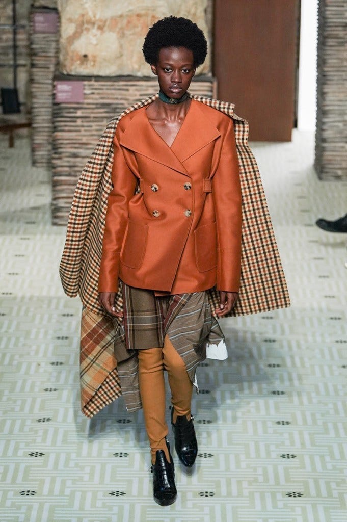 Clothing, Fashion, Street fashion, Orange, Outerwear, Coat, Fashion model, Fashion design, Fashion show, Overcoat, 