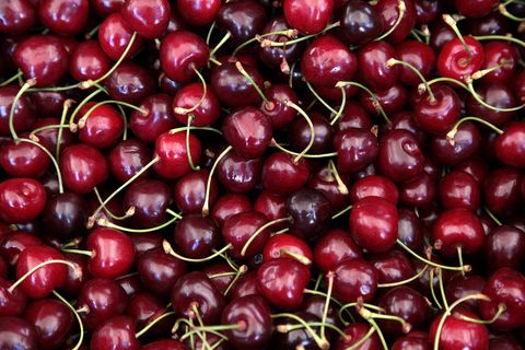 Large collection of fresh red cherries