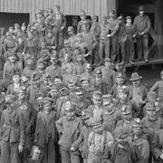 large group of breaker boys, portrait, woodward coal mines, kingston, pennsylvania, usa, circa 1890
