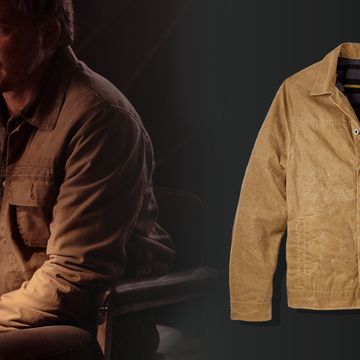 pedro pascal in last of us wearing huckberry flint and tinder waxed jacket