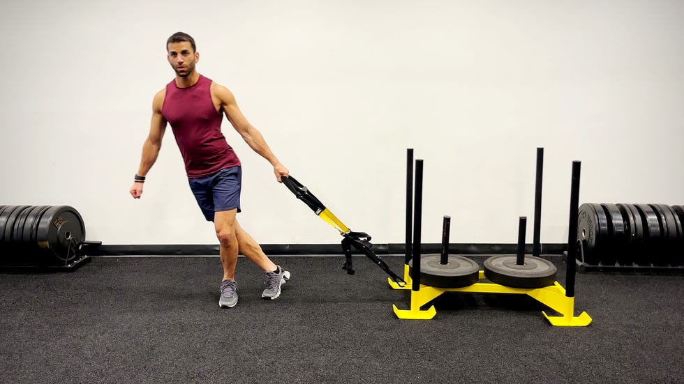 sled workout, lateral sled pull