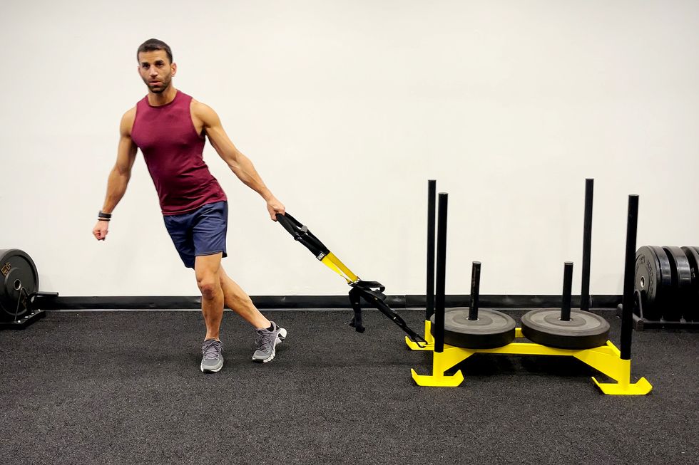 sled workout, lateral sled pull