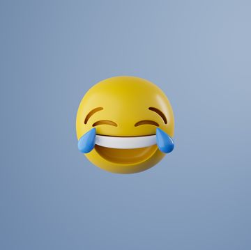laughing face emoticon with big blue tears at eyes