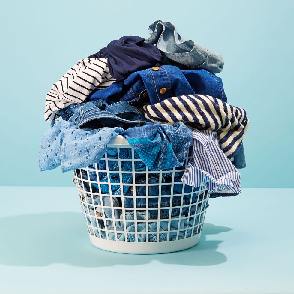 laundry basket full of dirty clothing