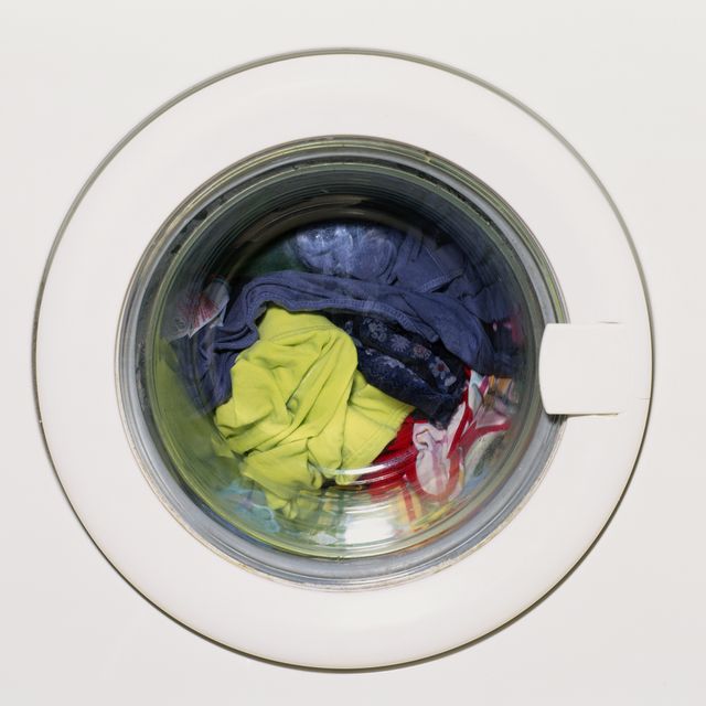 Laundry in washing machine, close-up