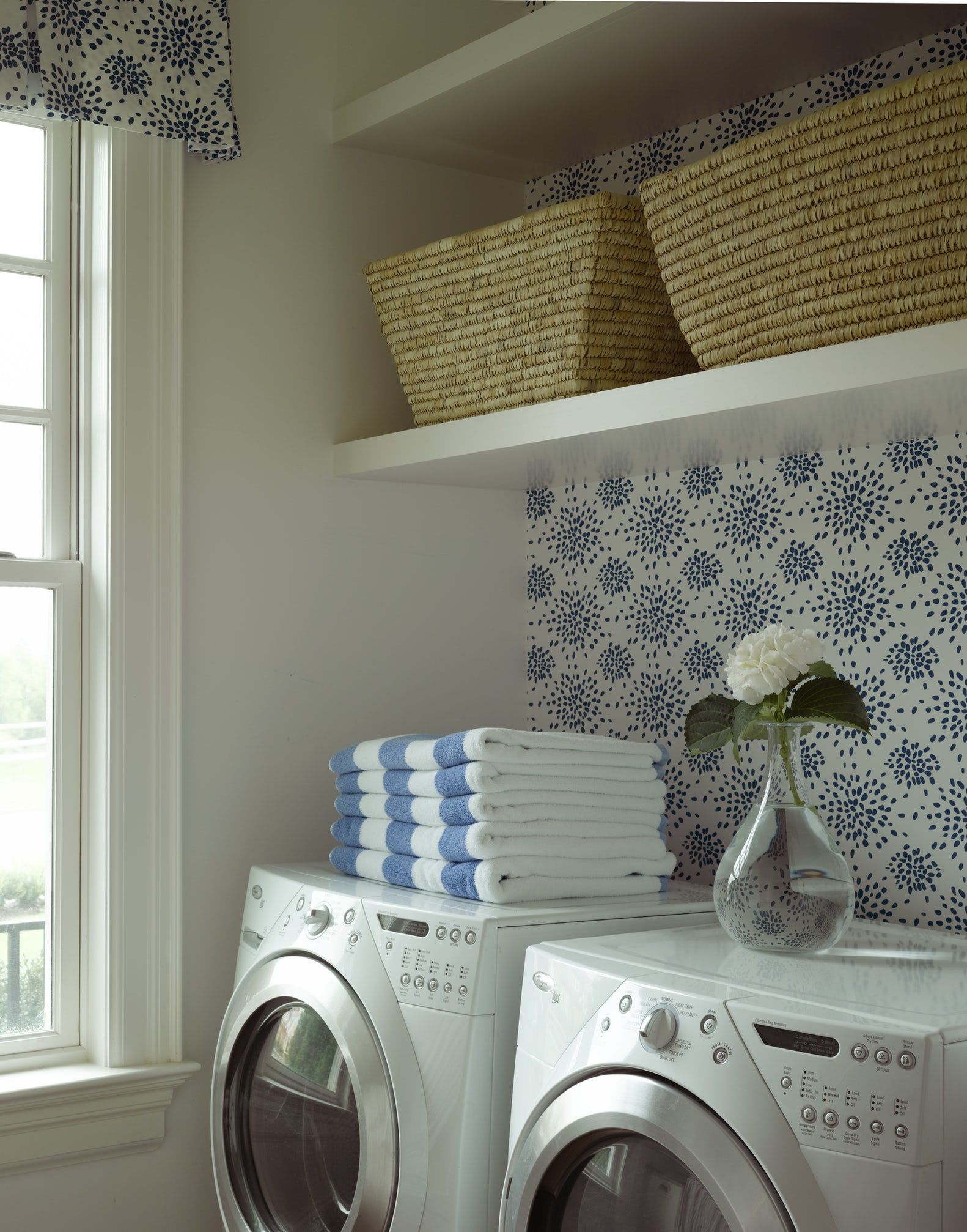 Hand Painted Accent Wall Faux Wallpaper  Laundry Room Makeover   Farmhouse Living