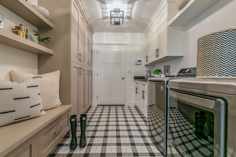laundry room ideas, laundry room with checkered floor