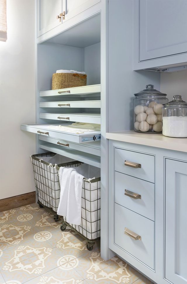 laundry room with pull out shelves
