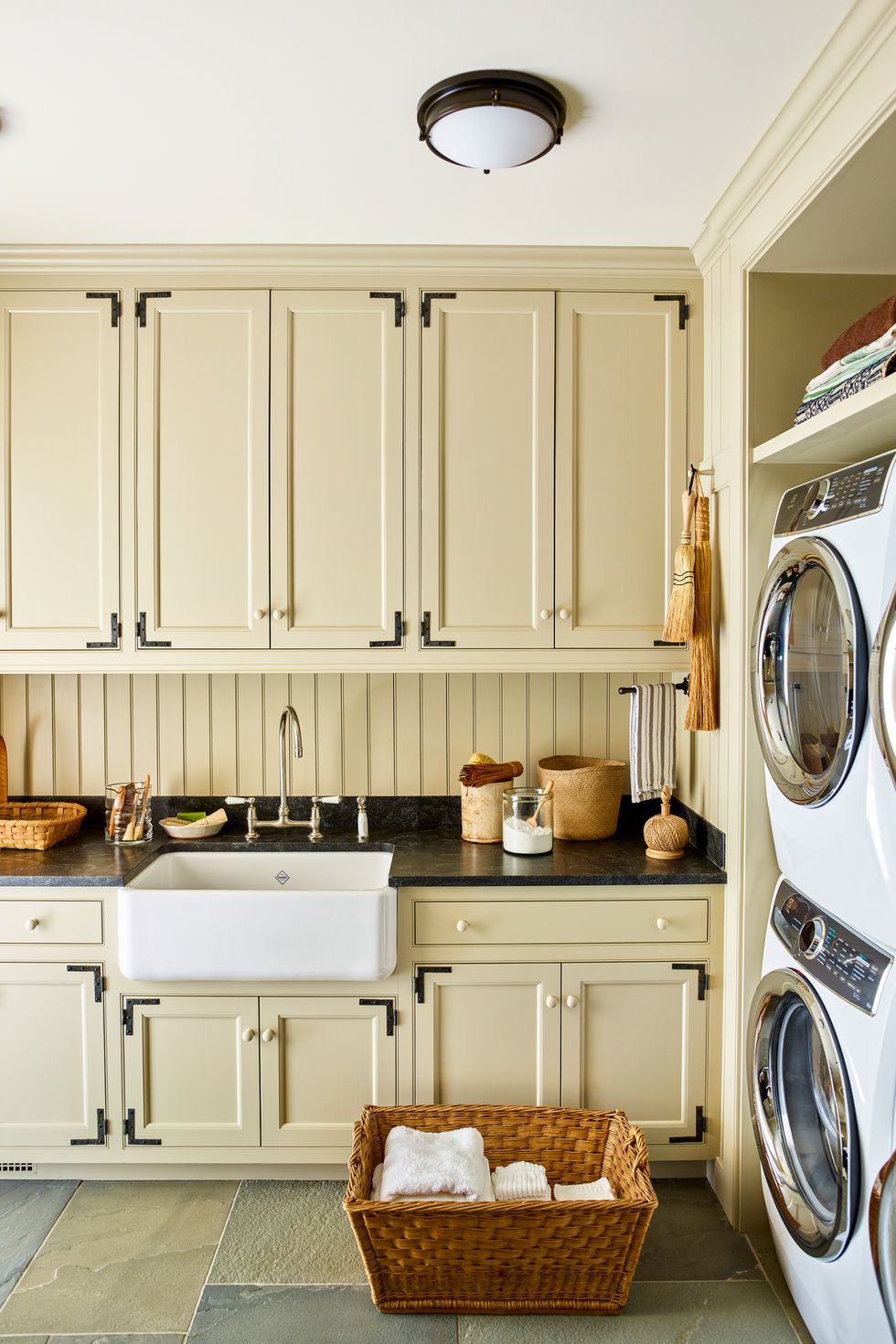 Laundry Room Shelves with Multi Colored Storage Baskets