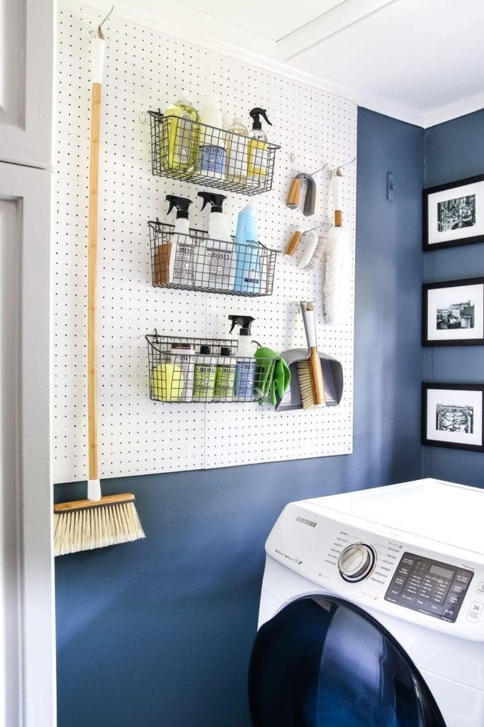 pegboard to organize laundry essentials