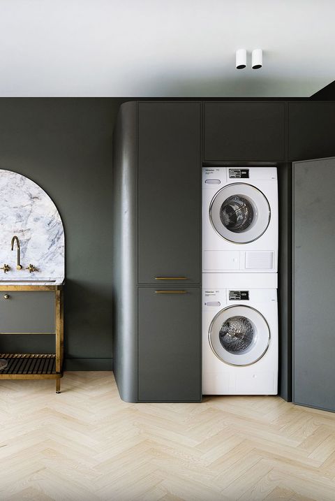 sleek and modern laundry room cabinet